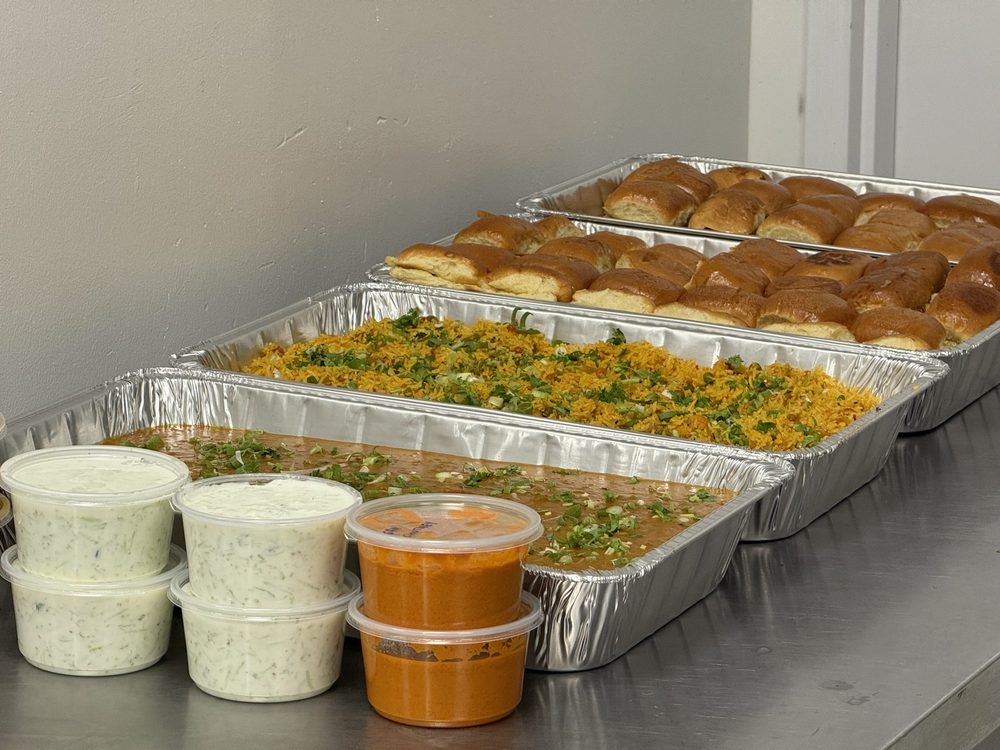 A full catering line with chutneys and puri