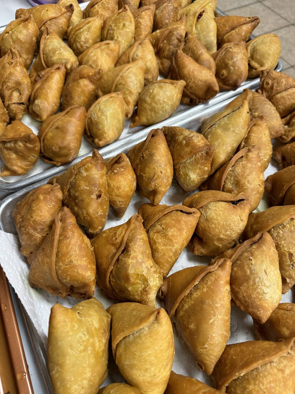 Samosas fresh out of the fryer
